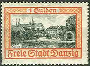 Stamp, Oliwa monastery, Free City of Danzig,  