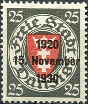 Stamp, The coat of arms of Danzig in an oval frame, Free City of Danzig,  