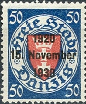 Stamp, The coat of arms of Danzig in an oval frame, Free City of Danzig,  