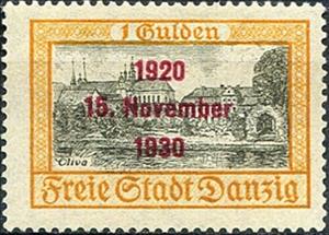 Stamp, Oliwa monastery, Free City of Danzig,  
