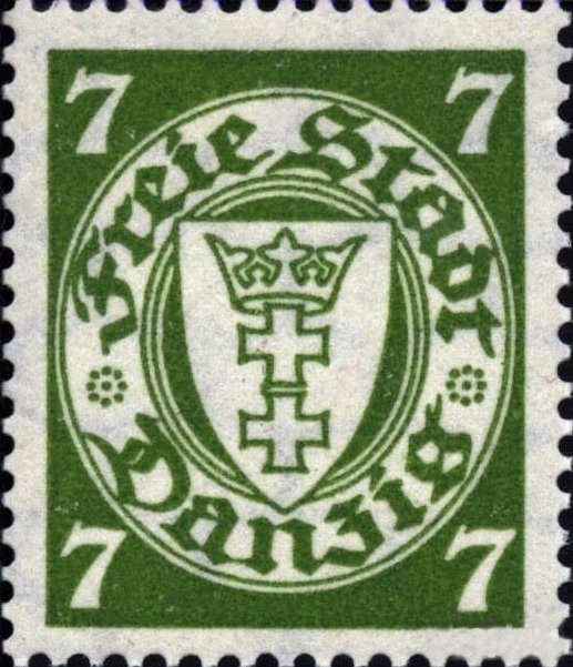 The coat of arms of Danzig in an oval frame