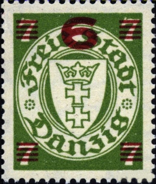 The coat of arms of Danzig in an oval frame