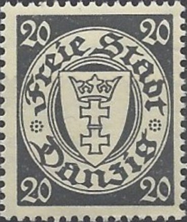 The coat of arms of Danzig in an oval frame