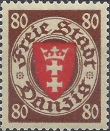 The coat of arms of Danzig in an oval frame