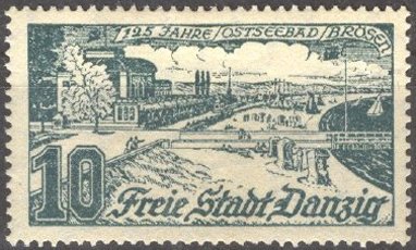 Stamp, Beach and the resort at Brzeźno, Free City of Danzig,  