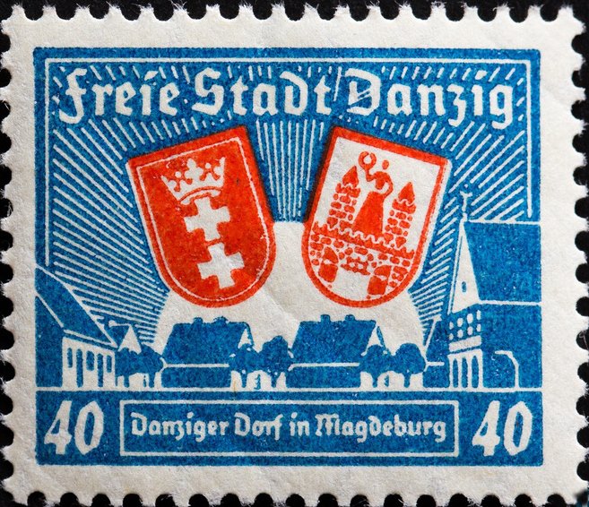 Coats of arms of Danzig and Magdeburg, Danzig village in Mag