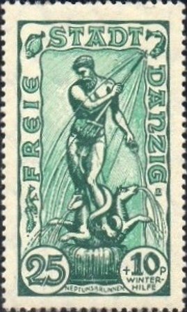 Stamp, Neptune fountain, Free City of Danzig,  