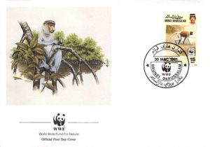 First Day Cover, Proboscis Monkey (Nasalis larvatus), Brunei Darussalam,  , WWF, Monkeys, Animals (Fauna)