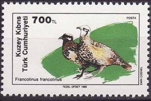 Stamp, Black Francolin (Francolinus francolinus), Northern Cyprus,  