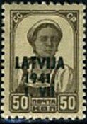 Stamp, Overprint LATVIJA over Soviet Stamp, Germany, Occupations in the Years 1939-1945,  