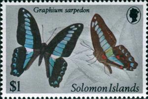 Stamp, Common Bluebottle (Graphium sarpedon), Solomon Islands,  , Insects, Butterflies