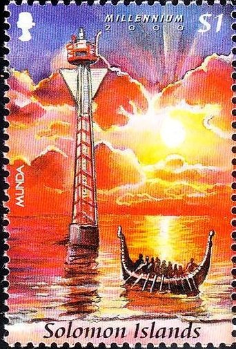 Munda lighthouse, war canoe