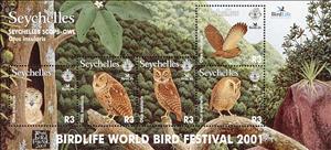Souvenir Sheet, Seychelles Scops Owl (Otus insularis), Seychelles,  , Birds, Birds of Prey, Owls, Animals (Fauna)