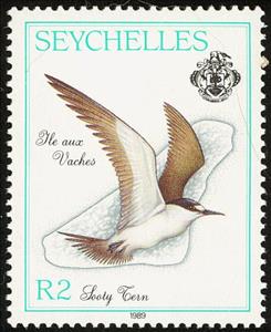 Stamp, Sooty Tern (Sterna fuscata) , Seychelles,  , Birds, Animals (Fauna)