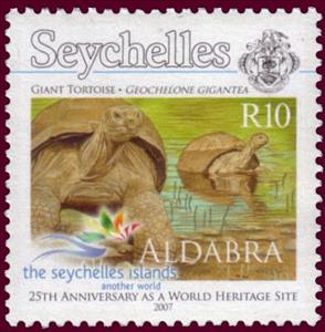 Stamp, Aldabra Giant Tortoise (Aldabrachelys gigantea), Seychelles,  
