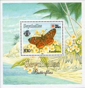 Souvenir Sheet, Hesperid Butterfly (Eagris sabadius), Seychelles,  , Butterflies