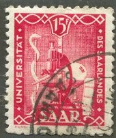 Stamp, Aesculapian staff, microscope, book, Germany, Saarland,  