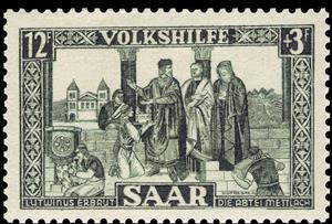 Stamp, Lutwinus builds up Abbey Mettlach, Germany, Saarland,  , Monasteries