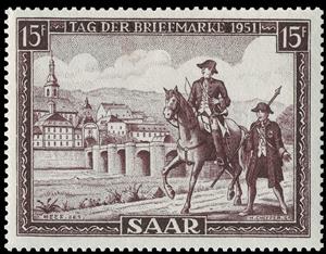 Stamp, Postman with horse, Germany, Saarland,  , Stamp Day