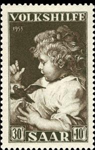 Stamp, Rubens: "Child with the bird", Germany, Saarland,  , Paintings