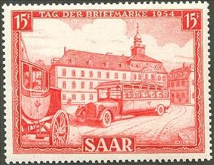 Stamp, Stagecoach and bus, Germany, Saarland,  , Stamp Day