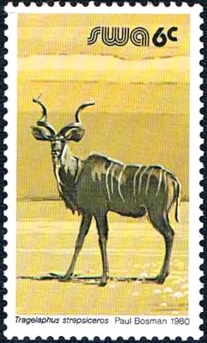 Stamp, Greater Kudu (Tragelaphus strepsiceros), South-West Africa,  , Animals (Fauna)