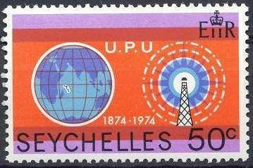 Globe with location of Seychelles and Radio Tower