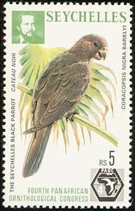 Stamp, Lesser Vasa Parrot (Coracopsis nigra), Seychelles,  , Birds, Animals (Fauna)