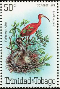 Stamp, Scarlet Ibis (Eudocimus ruber), Trinidad and Tobago,  , Birds