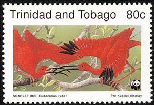 Stamp, Scarlet Ibis (Eudocimus ruber), Trinidad and Tobago,  , Birds, WWF, Animals (Fauna)