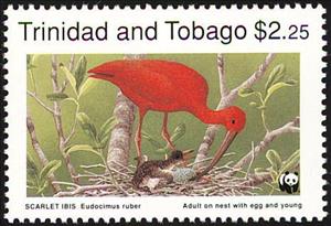 Stamp, Scarlet Ibis (Eudocimus ruber), Trinidad and Tobago,  , Birds, WWF, Animals (Fauna)