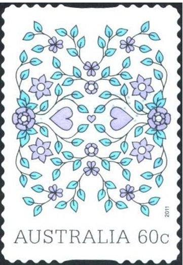 Pattern of hearts, flowers and vine leaves