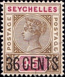 Stamp, Surcharged in Black, Seychelles,  