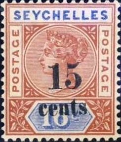 Stamp, Surcharged in Black, Seychelles,  