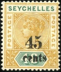 Stamp, Surcharged in Black, Seychelles,  