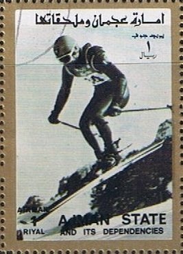 Stamp, Downhill Skiing, Ajman,  , Olympic Games, Skiing