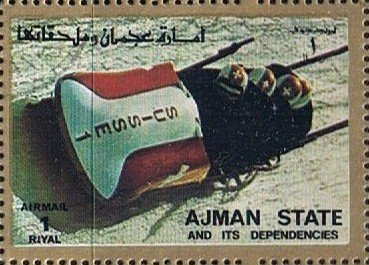Stamp, Four-Man Bob Sleigh, Ajman,  , Olympic Games, Bobsleigh