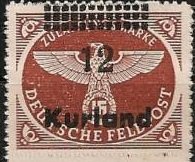 Stamp, Overprint KURLAND Over Eagle, Germany, Occupations in the Years 1939-1945,  