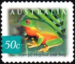 Stamp, Orange-thighed Tree Frog (Litoria xanthomera) , Australia,  , Frogs