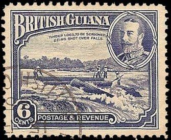 Stamp, Shooting Logs over Falls, Guyana,  