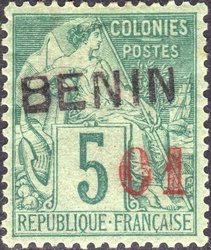 Stamp, Type Alphée Dubois - surcharged in red, Benin,  
