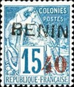 Stamp, Type Alphée Dubois - surcharged in red, Benin,  