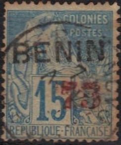 Stamp, Type Alphée Dubois - surcharged in red, Benin,  