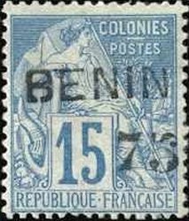 Stamp, Type Alphée Dubois - surcharged in black, Benin,  