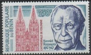 Stamp, Kölner Dom/Konrad Adenauer, Benin,  