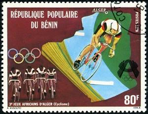 Stamp, Cyclists at the 3rd African Games in Algeria, Benin,  , Maps, Olympic Games, Cycles, Cycling