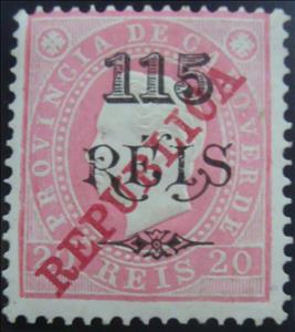 Stamp, Kings D. Luís I and D. Carlos I, with surcharge «REPUBLICA», Cabo Verde,  