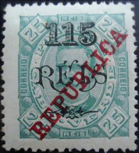 Stamp, Kings D. Luís I and D. Carlos I, with surcharge «REPUBLICA», Cabo Verde,  
