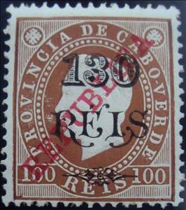 Stamp, Kings D. Luís I and D. Carlos I, with surcharge «REPUBLICA», Cabo Verde,  