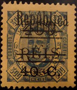 Stamp, D Carlos I, with surcharge «República», Cabo Verde,  